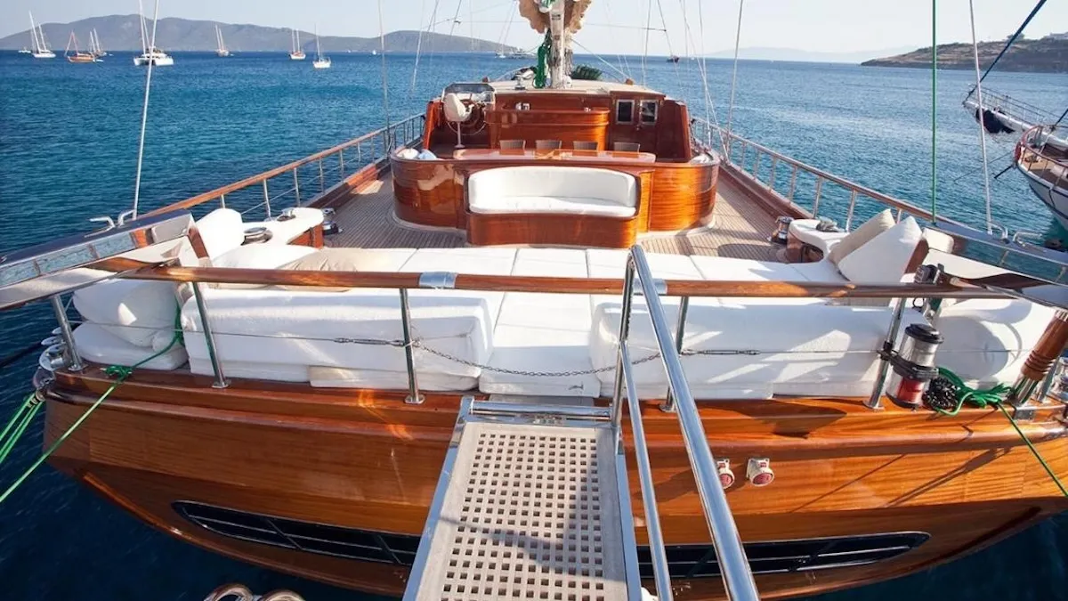 Deck of CARPEDIEM 5, a Gulet Custom built 183 yacht at Bodrum, Turkey
