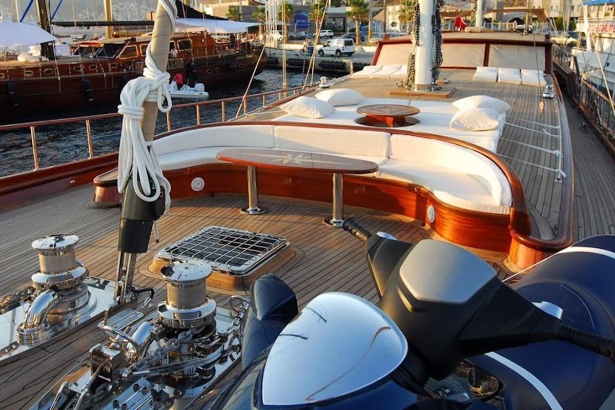Deck of CARPEDIEM 5, a Gulet Custom built 183 yacht at Bodrum, Turkey