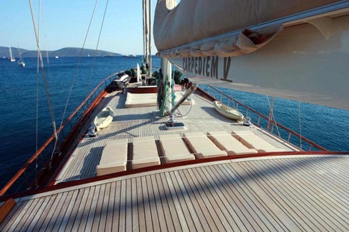 Deck of CARPEDIEM 5, a Gulet Custom built 183 yacht at Bodrum, Turkey