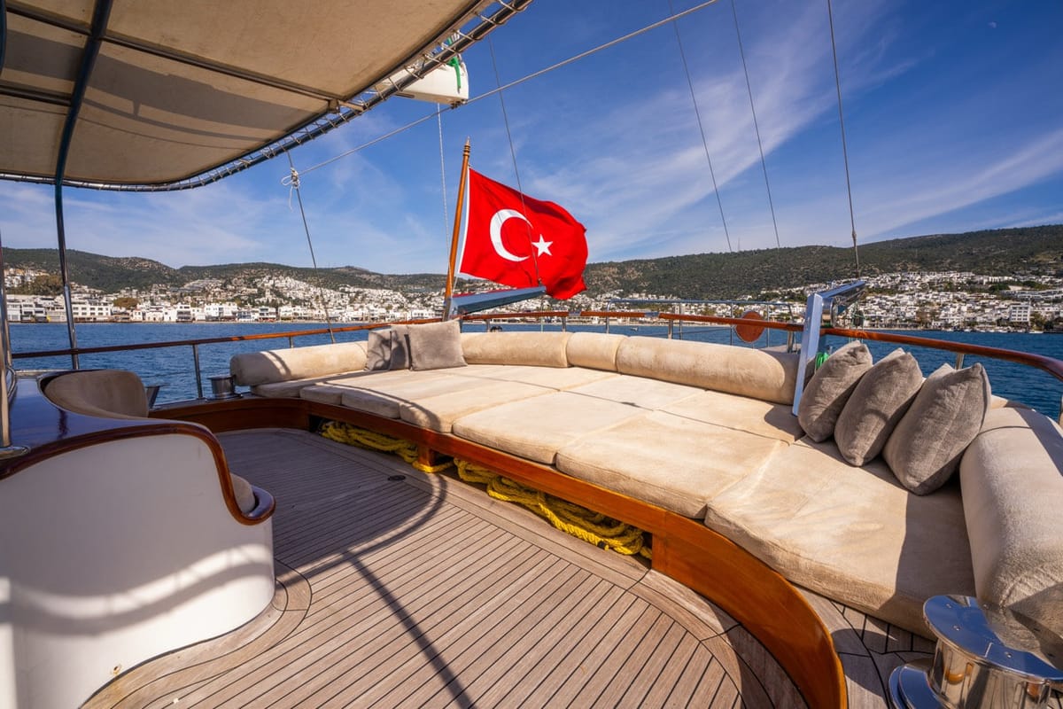 Deck of CARPEDIEM 5, a Gulet Custom built 183 yacht at Bodrum, Turkey