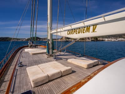 Deck of CARPEDIEM 5, a Gulet Custom built 183 yacht at Bodrum, Turkey