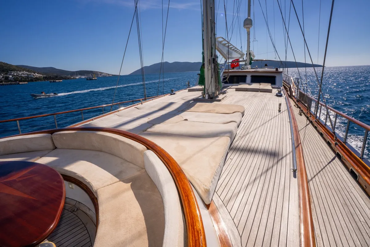 Deck of CARPEDIEM 5, a Gulet Custom built 183 yacht at Bodrum, Turkey