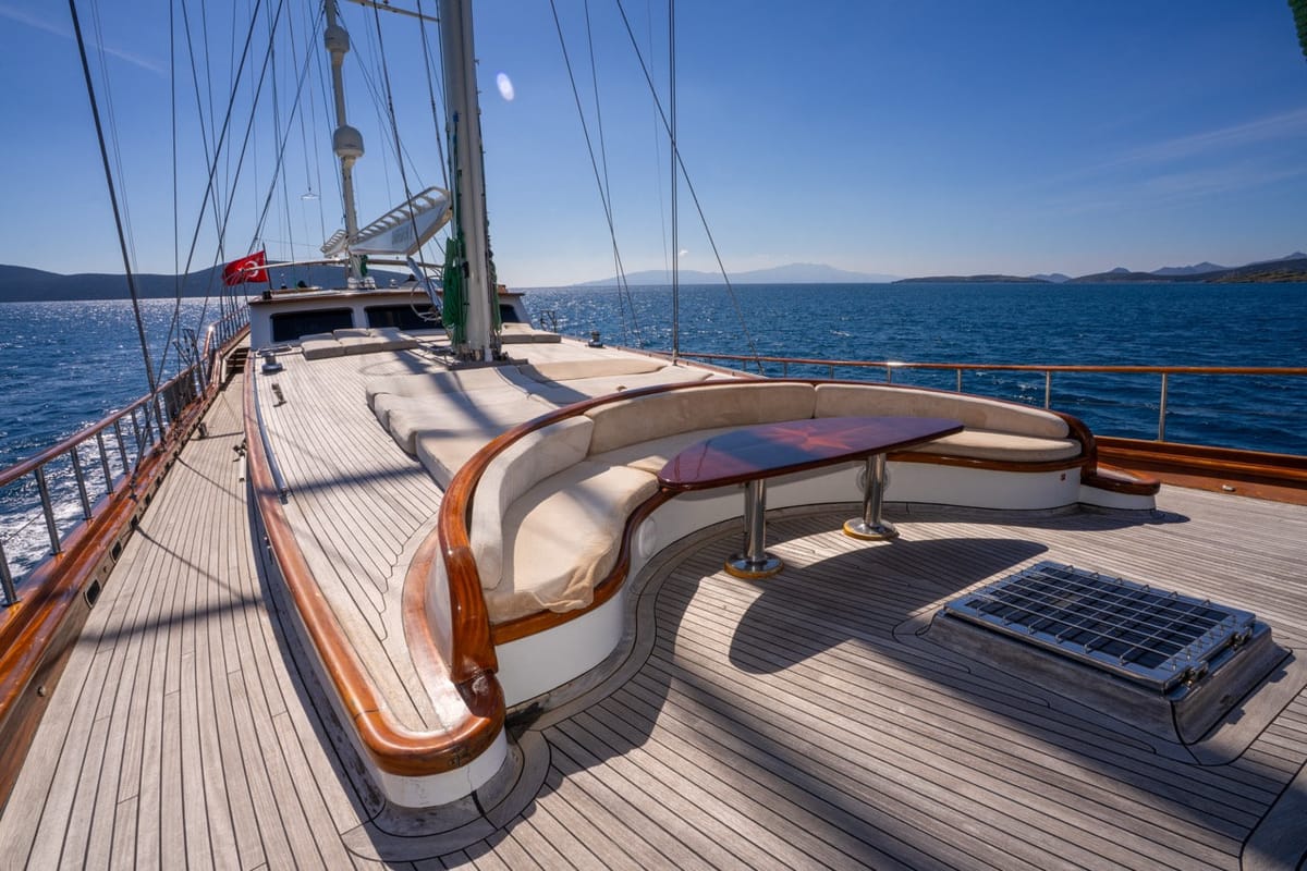 Deck of CARPEDIEM 5, a Gulet Custom built 183 yacht at Bodrum, Turkey