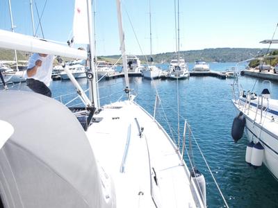 Deck of Sea Lion, a Bavaria Cruiser 33 sailboat at Primošten, Croatia
