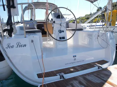 Cockpit of Sea Lion, a Bavaria Cruiser 33 sailboat at Primošten, Croatia