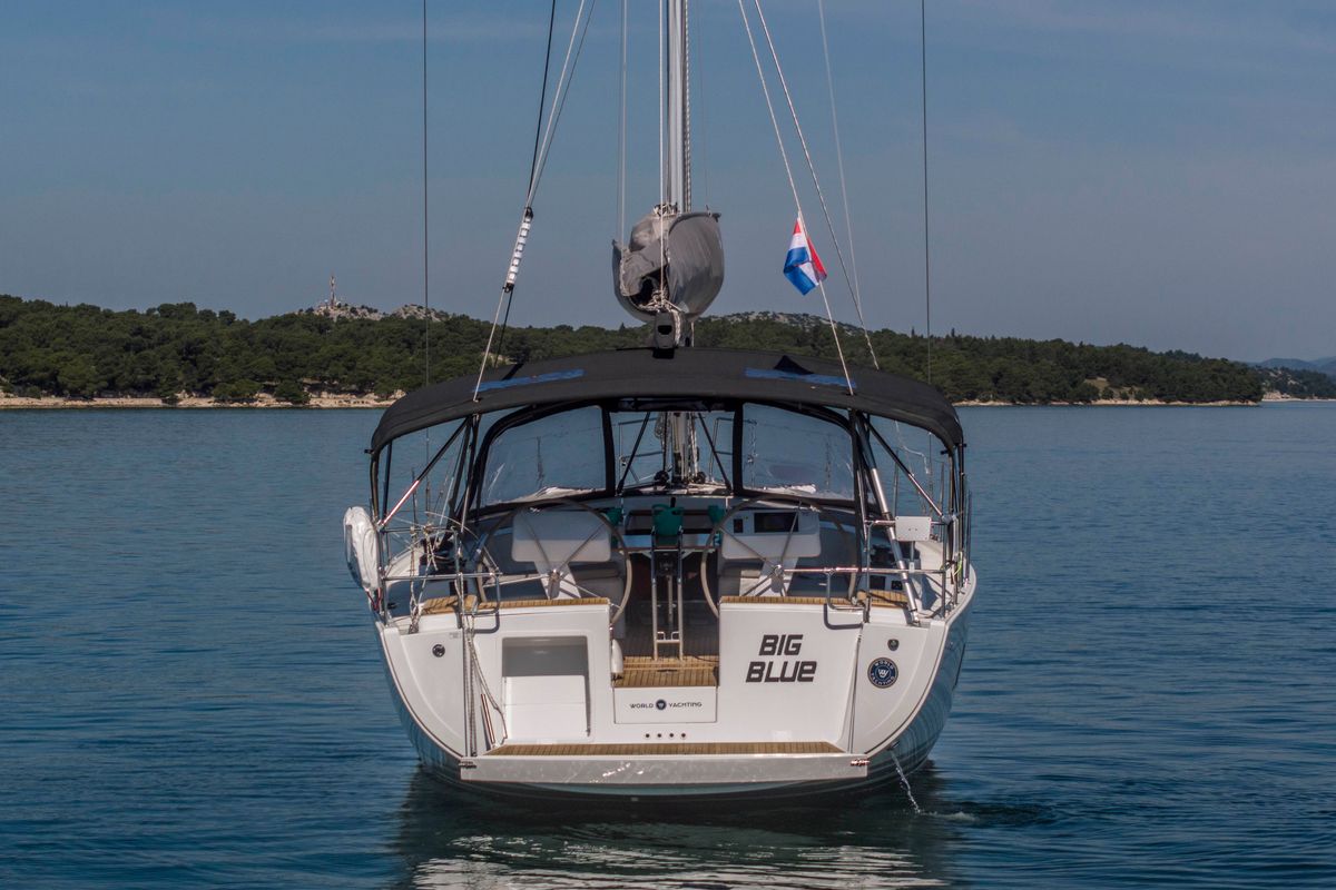 Exterior view of Big Blue, a Hanse Yachts Hanse 458 sailboat at Grad Šibenik, Croatia
