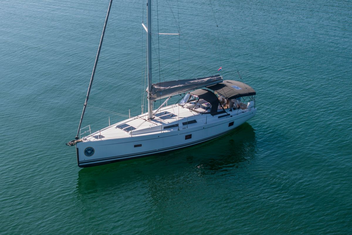 Exterior view of Big Blue, a Hanse Yachts Hanse 458 sailboat at Grad Šibenik, Croatia