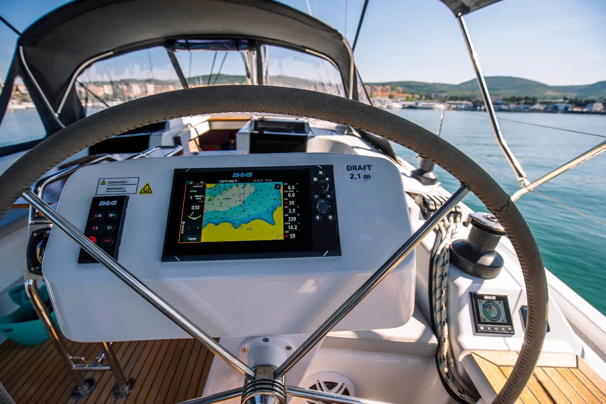 Cockpit of Big Blue, a Hanse Yachts Hanse 458 sailboat at Grad Šibenik, Croatia