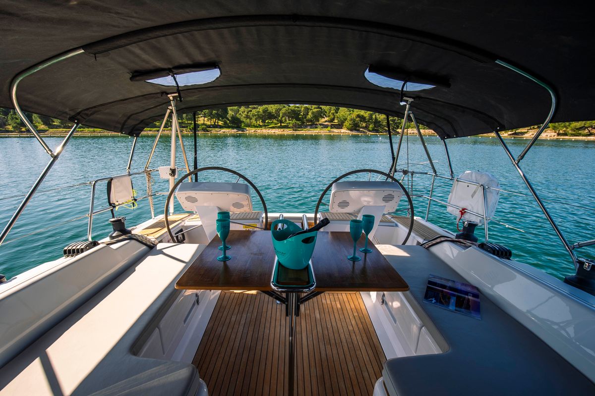 Deck of Big Blue, a Hanse Yachts Hanse 458 sailboat at Grad Šibenik, Croatia