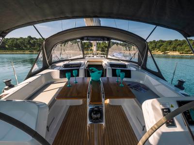 Deck of Big Blue, a Hanse Yachts Hanse 458 sailboat at Grad Šibenik, Croatia