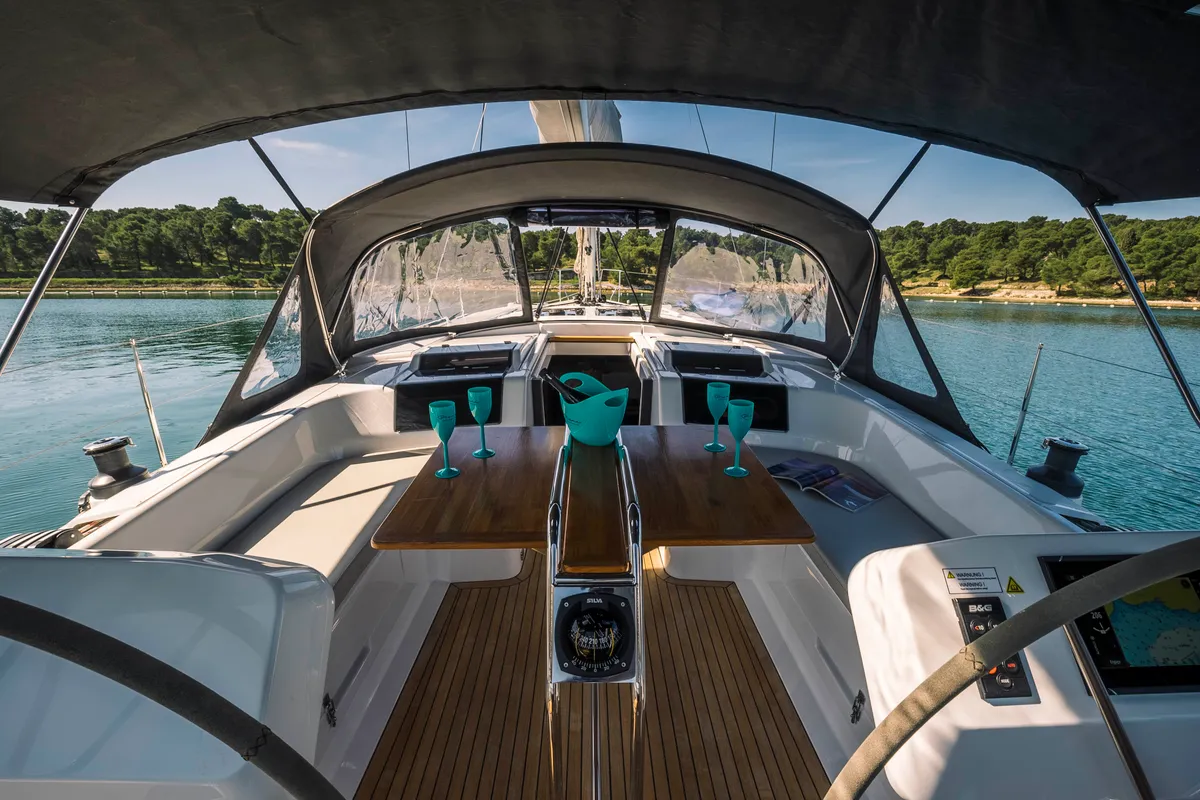 Deck of Big Blue, a Hanse Yachts Hanse 458 sailboat at Grad Šibenik, Croatia