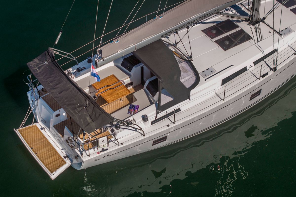 Deck of Big Blue, a Hanse Yachts Hanse 458 sailboat at Grad Šibenik, Croatia