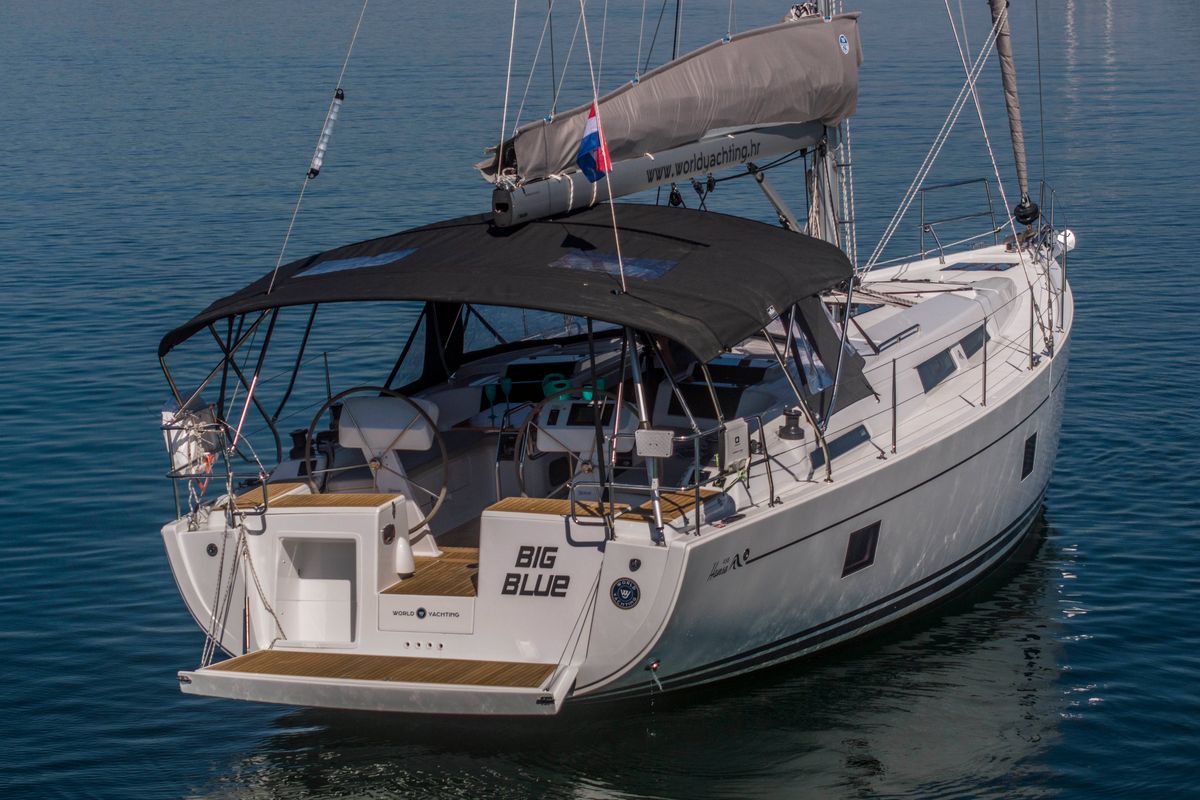 Exterior view of Big Blue, a Hanse Yachts Hanse 458 sailboat at Grad Šibenik, Croatia