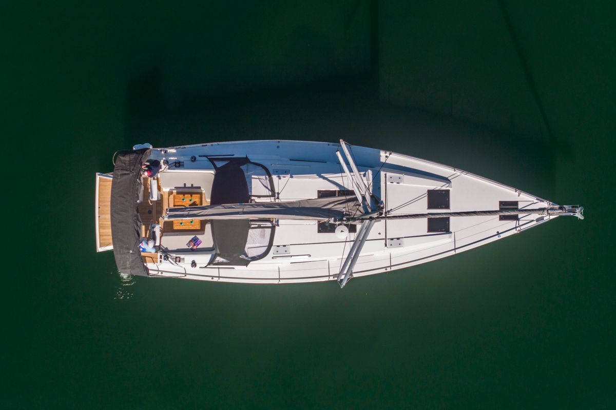 Exterior view of Big Blue, a Hanse Yachts Hanse 458 sailboat at Grad Šibenik, Croatia