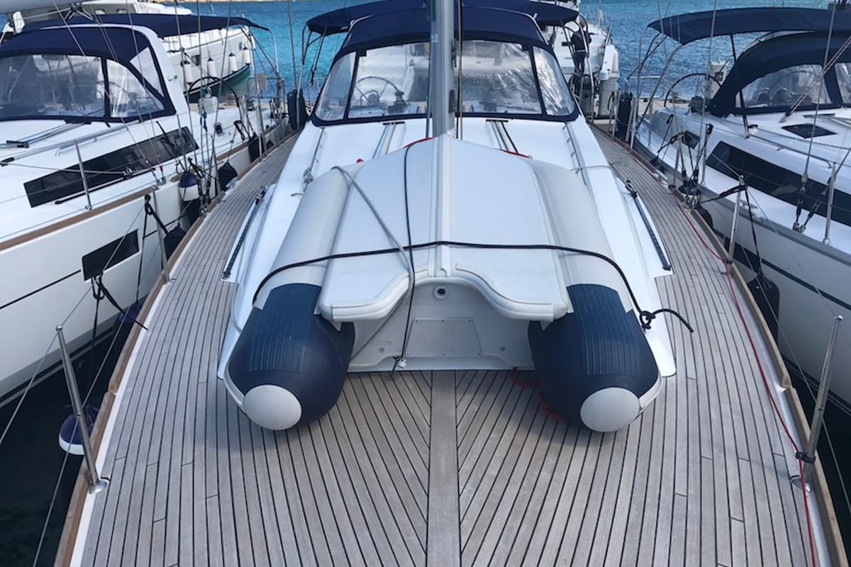 Deck of Alnair, a Beneteau Oceanis 45 sailboat at Tonnarella, Italy
