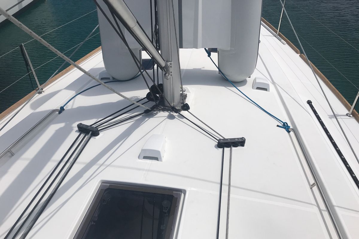 Deck of Algeiba, a Beneteau Oceanis 45 sailboat at Salerno, Italy
