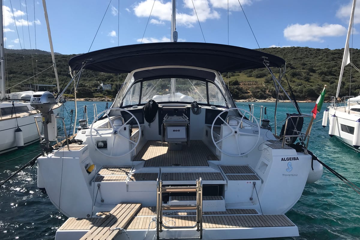 Exterior view of Algeiba, a Beneteau Oceanis 45 sailboat at Salerno, Italy