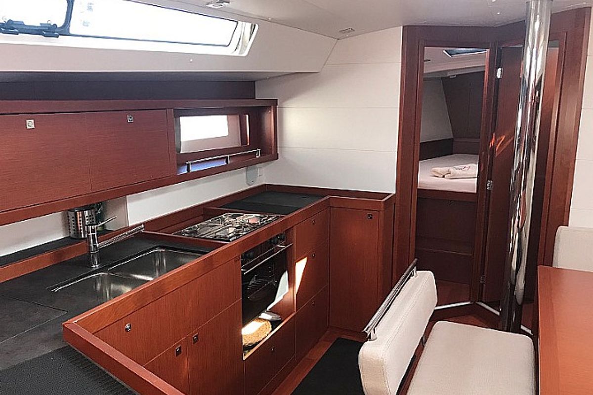 Galley of Atlantica, a Beneteau Oceanis 45 sailboat at La Spezia, Italy