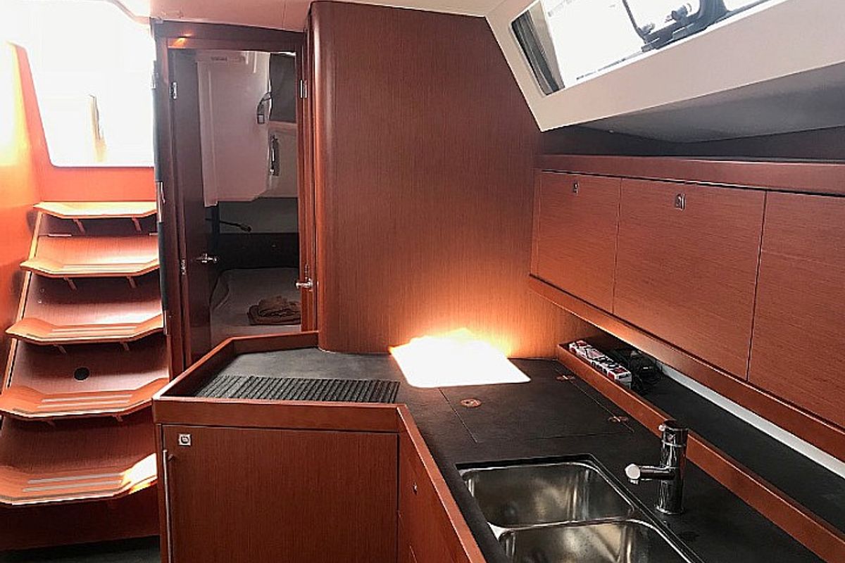 Galley of Atlantica, a Beneteau Oceanis 45 sailboat at La Spezia, Italy