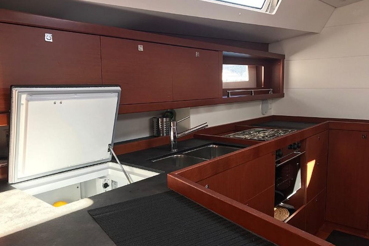 Galley of Atlantica, a Beneteau Oceanis 45 sailboat at La Spezia, Italy