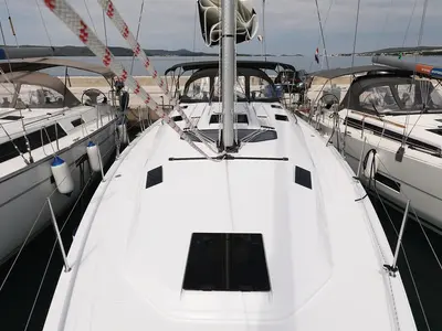 Deck of Starlight, a Elan Impression 45 sailboat at Grad Biograd na Moru, Croatia