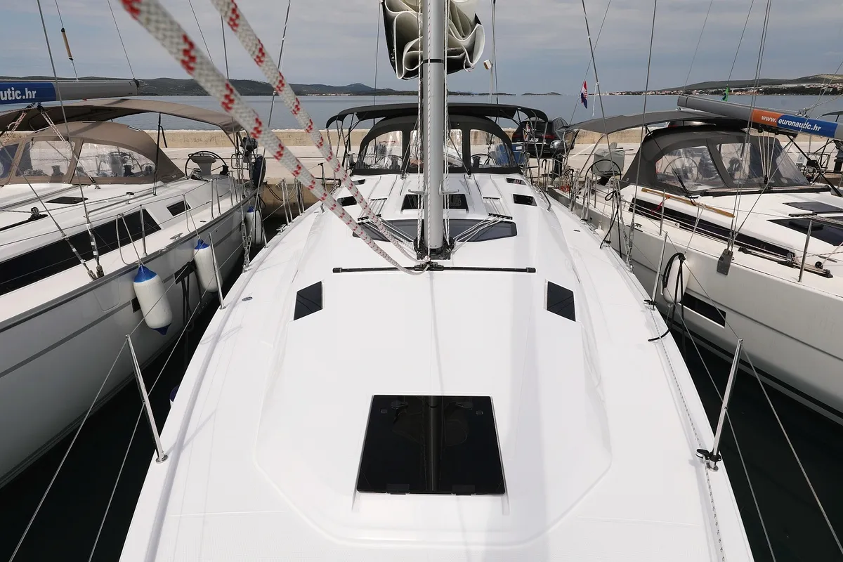 Deck of Starlight, a Elan Impression 45 sailboat at Grad Biograd na Moru, Croatia