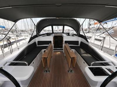 Cockpit of Starlight, a Elan Impression 45 sailboat at Grad Biograd na Moru, Croatia