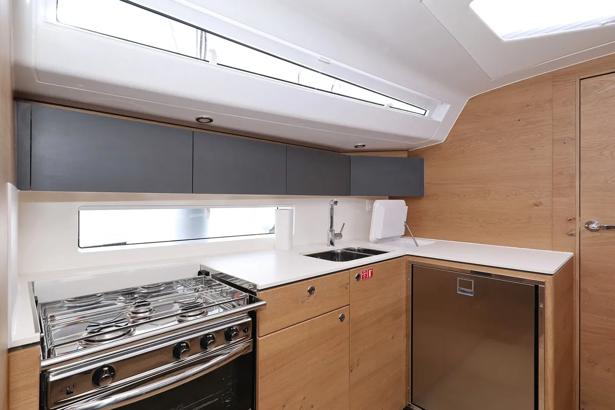 Galley of Starlight, a Elan Impression 45 sailboat at Grad Biograd na Moru, Croatia
