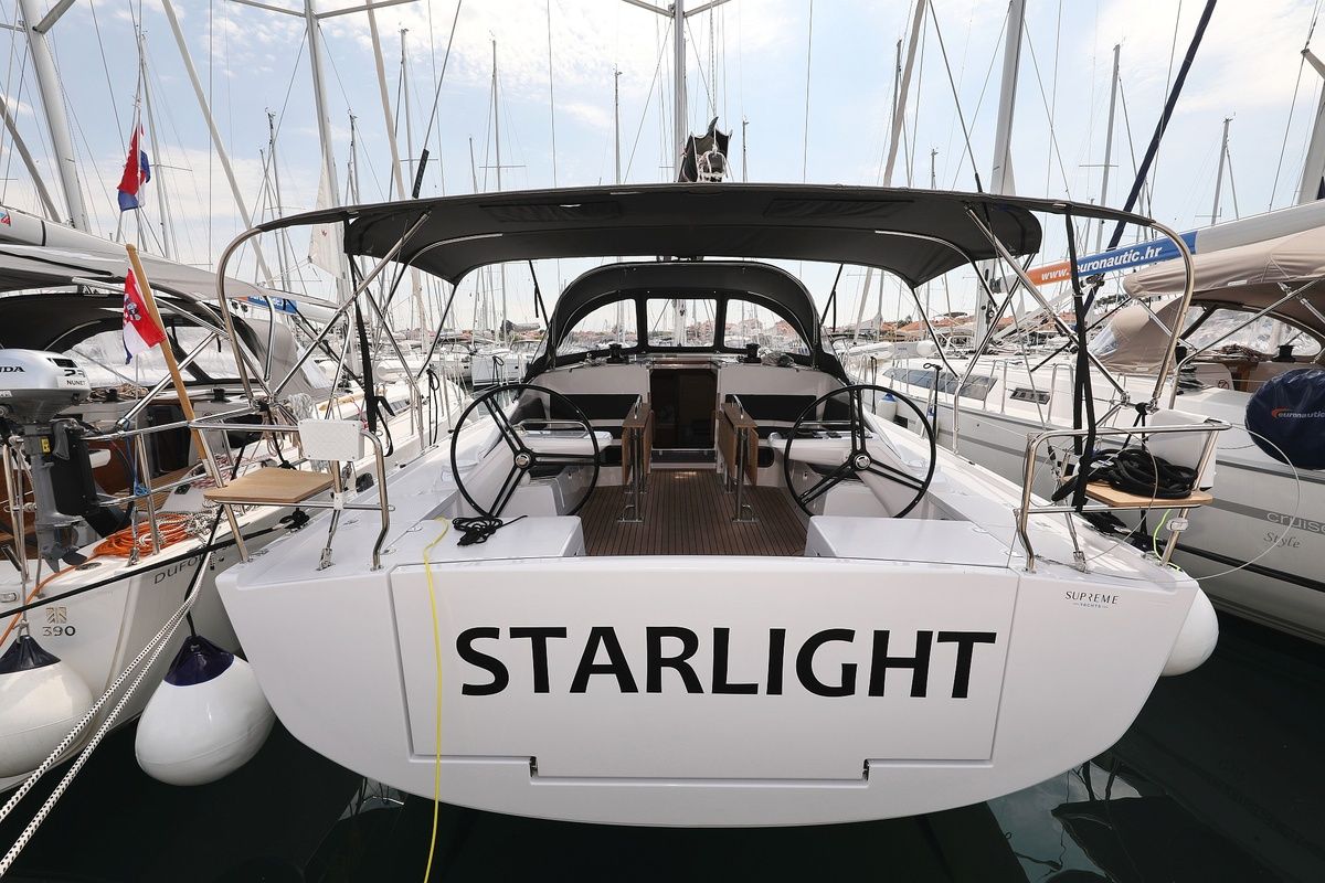 Exterior view of Starlight, a Elan Impression 45 sailboat at Grad Biograd na Moru, Croatia