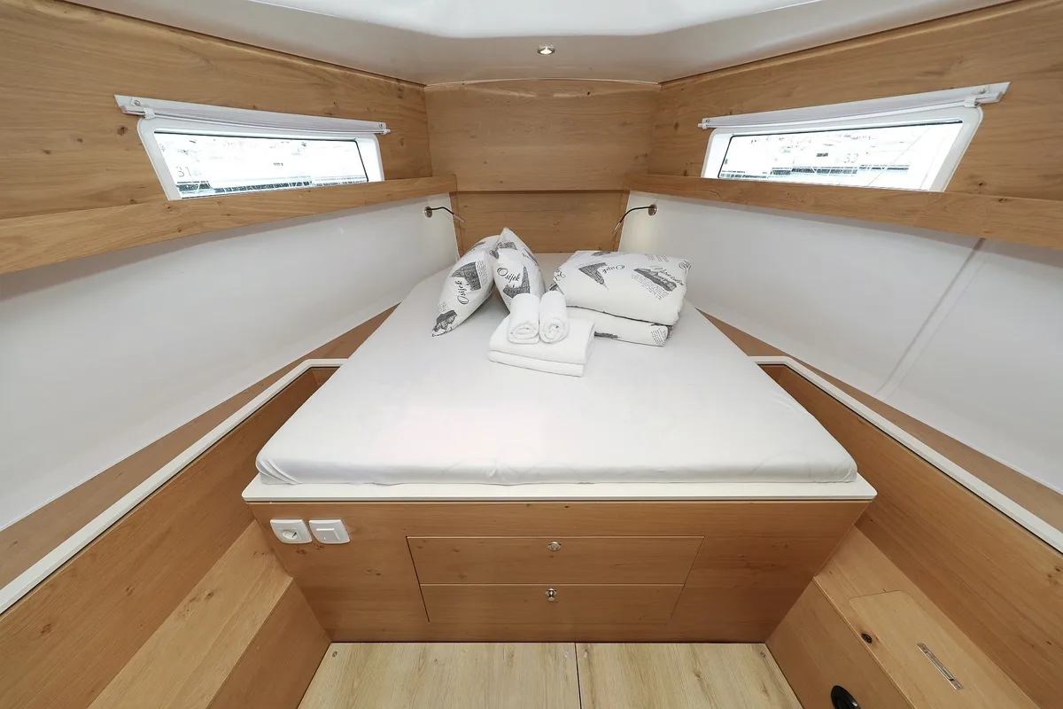 Cabin on Starlight, a Elan Impression 45 sailboat at Grad Biograd na Moru, Croatia