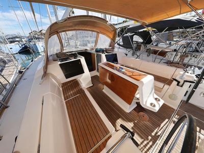 Deck of Adrio, a Dufour 412 GL sailboat at Grad Biograd na Moru, Croatia