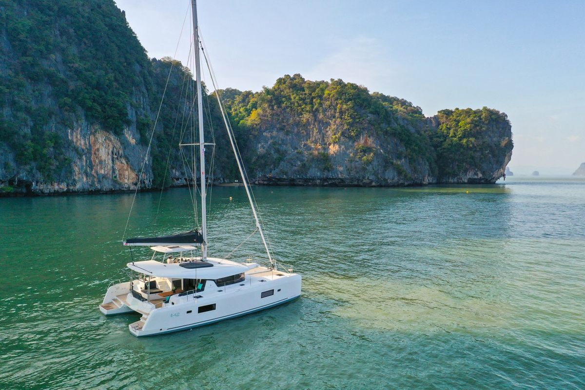 Exterior view of Lizzy II, a Lagoon 42 catamaran at Seget Donji, Croatia