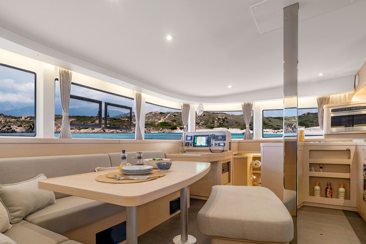Salon of Lizzy II, a Lagoon 42 catamaran at Seget Donji, Croatia