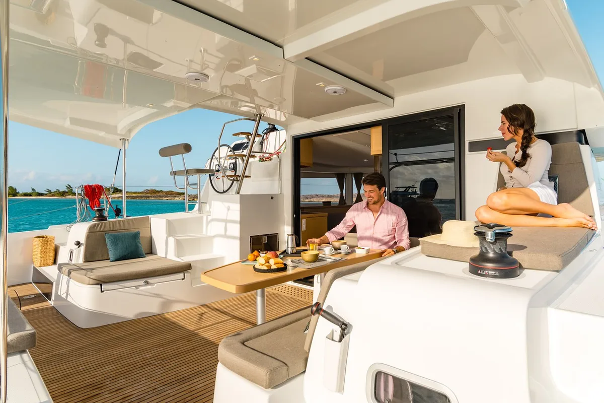 Deck of Lizzy II, a Lagoon 42 catamaran at Seget Donji, Croatia
