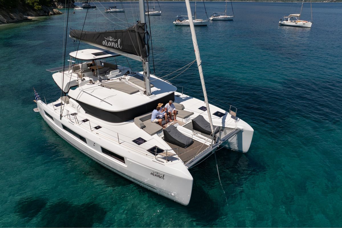 Exterior view of Aranel, a Lagoon 51 catamaran at Municipal Unit of Lefkada, Greece