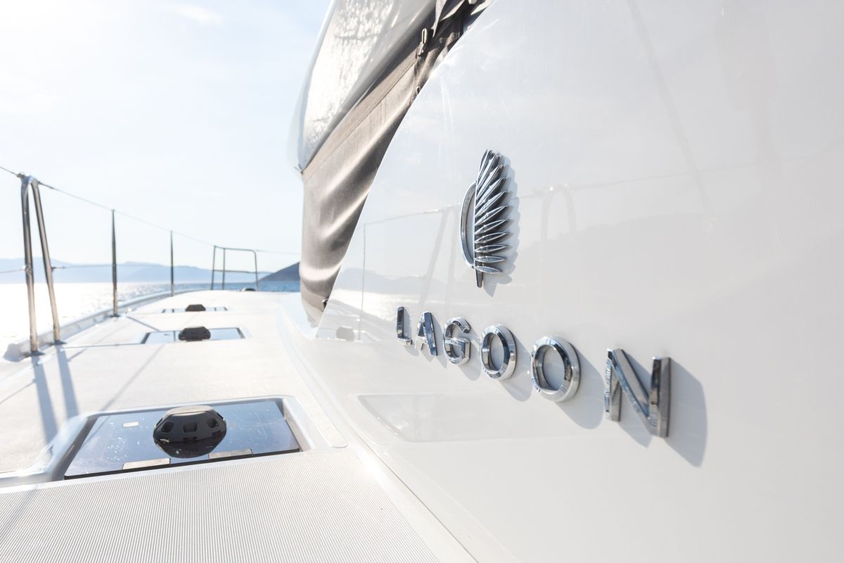 Exterior view of Aranel, a Lagoon 51 catamaran at Municipal Unit of Lefkada, Greece