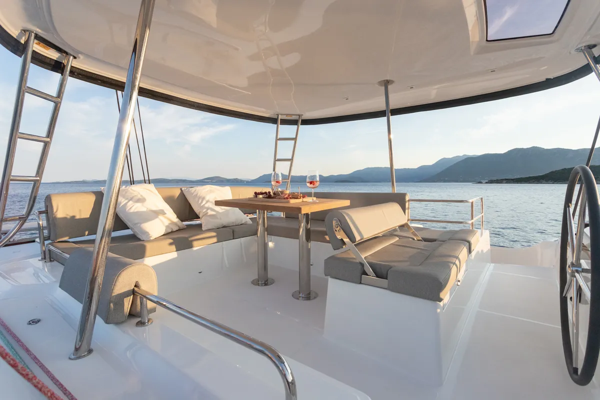 Deck of Aranel, a Lagoon 51 catamaran at Municipal Unit of Lefkada, Greece