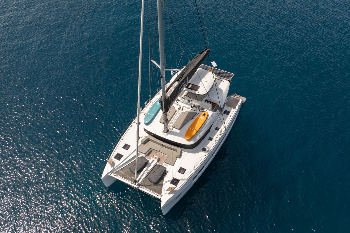 Exterior view of Aranel, a Lagoon 51 catamaran at Municipal Unit of Lefkada, Greece