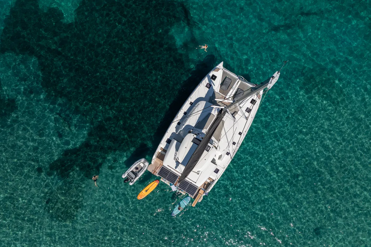 Exterior view of Aranel, a Lagoon 51 catamaran at Municipal Unit of Lefkada, Greece