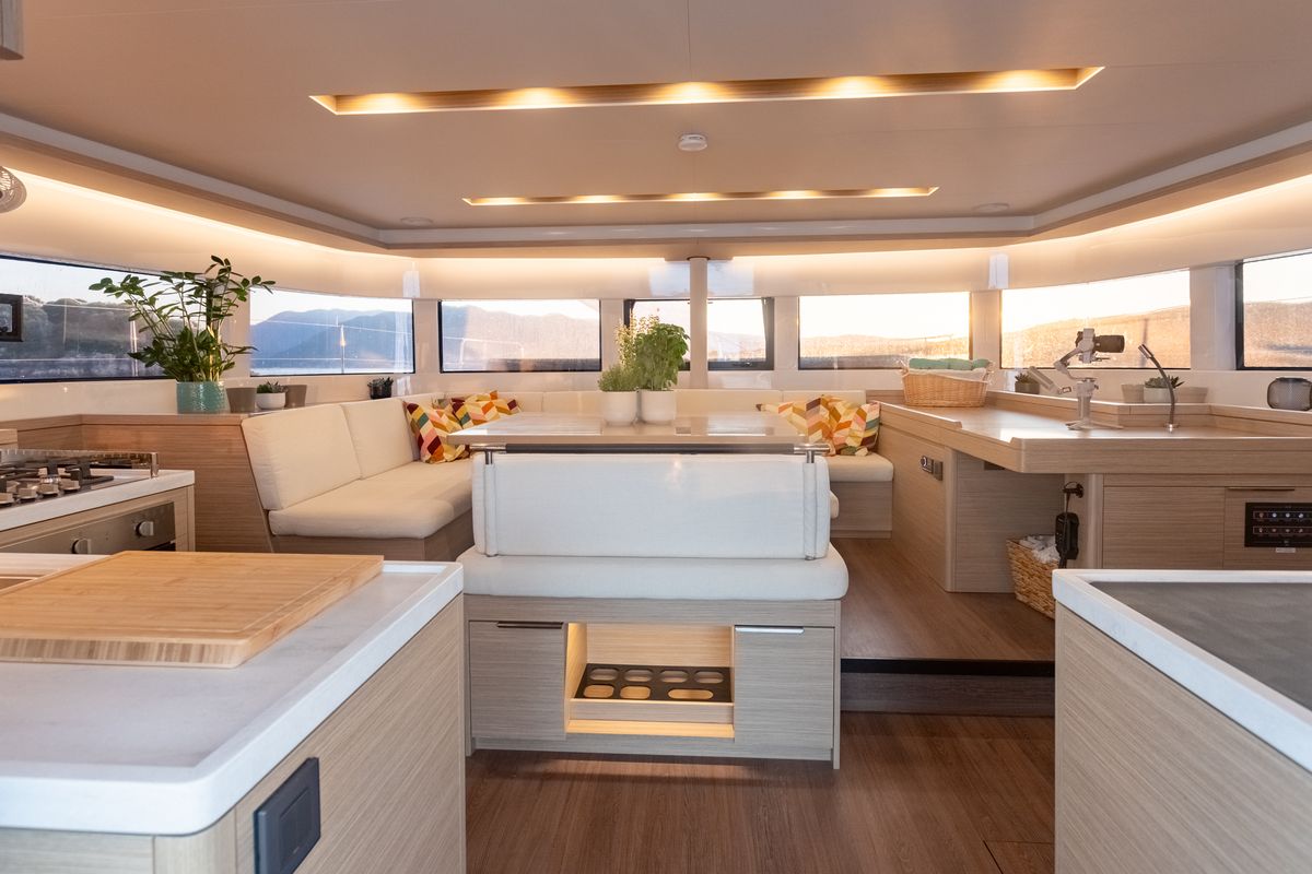 Salon of Aranel, a Lagoon 51 catamaran at Municipal Unit of Lefkada, Greece