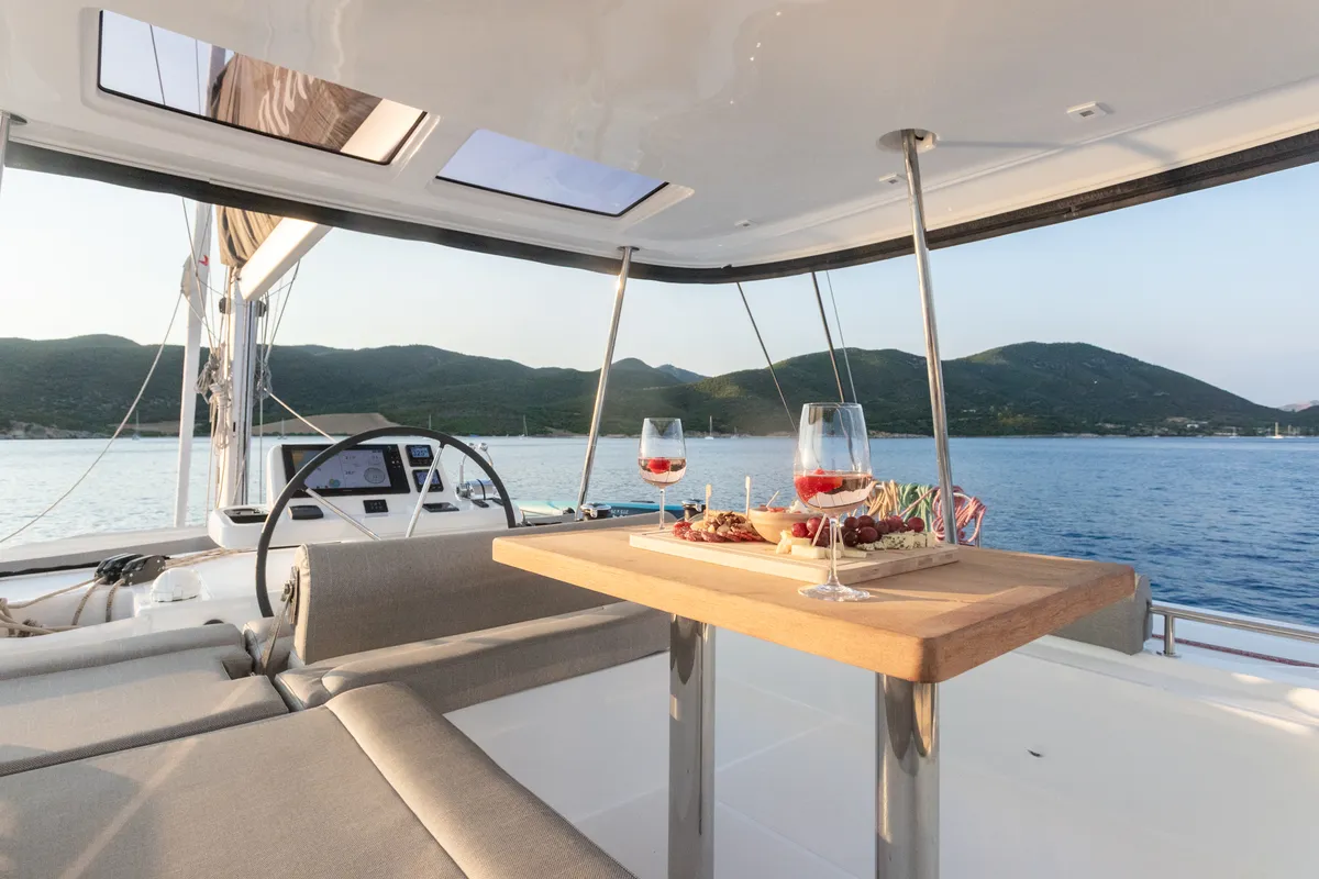 Cockpit of Aranel, a Lagoon 51 catamaran at Municipal Unit of Lefkada, Greece