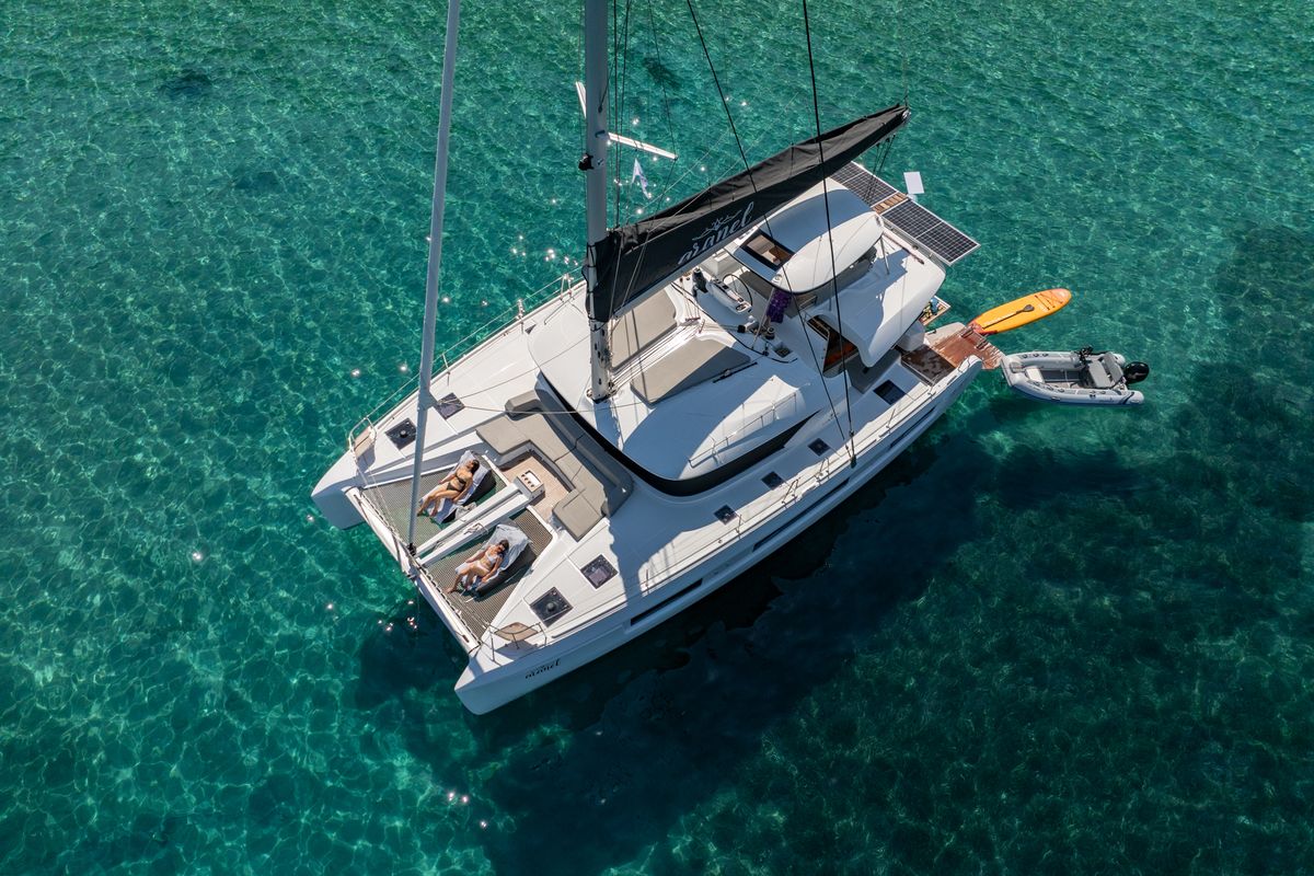 Exterior view of Aranel, a Lagoon 51 catamaran at Municipal Unit of Lefkada, Greece