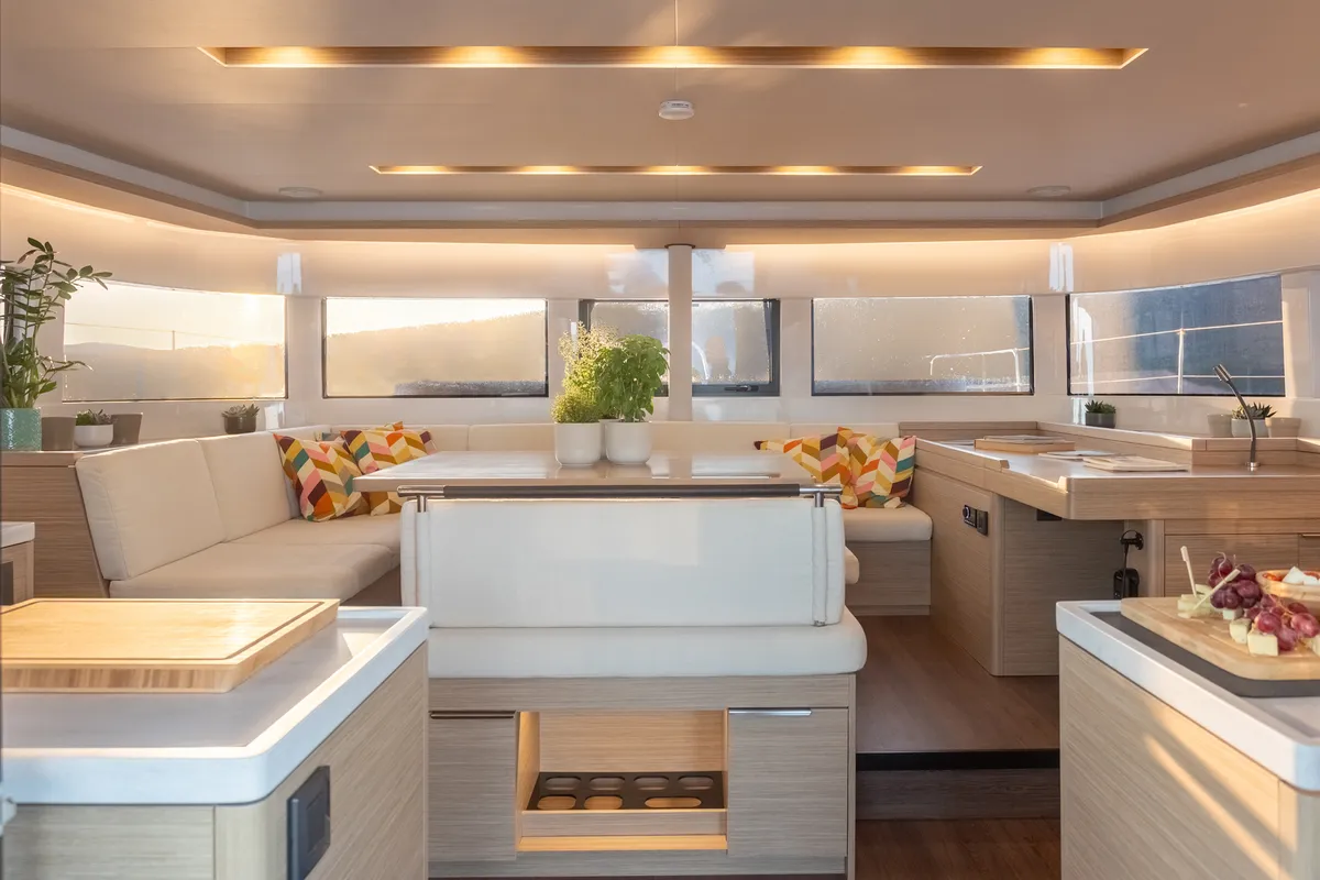Salon of Aranel, a Lagoon 51 catamaran at Municipal Unit of Lefkada, Greece