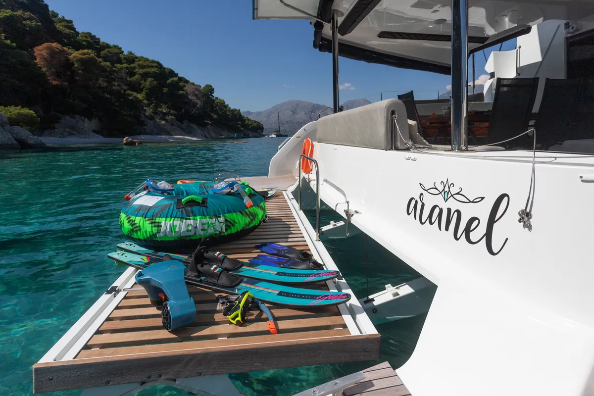 Deck of Aranel, a Lagoon 51 catamaran at Municipal Unit of Lefkada, Greece