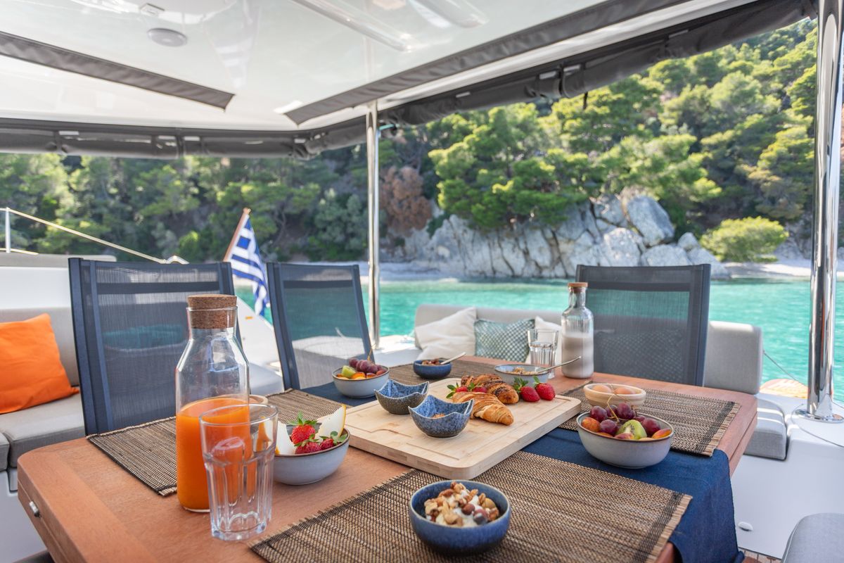Deck of Aranel, a Lagoon 51 catamaran at Municipal Unit of Lefkada, Greece