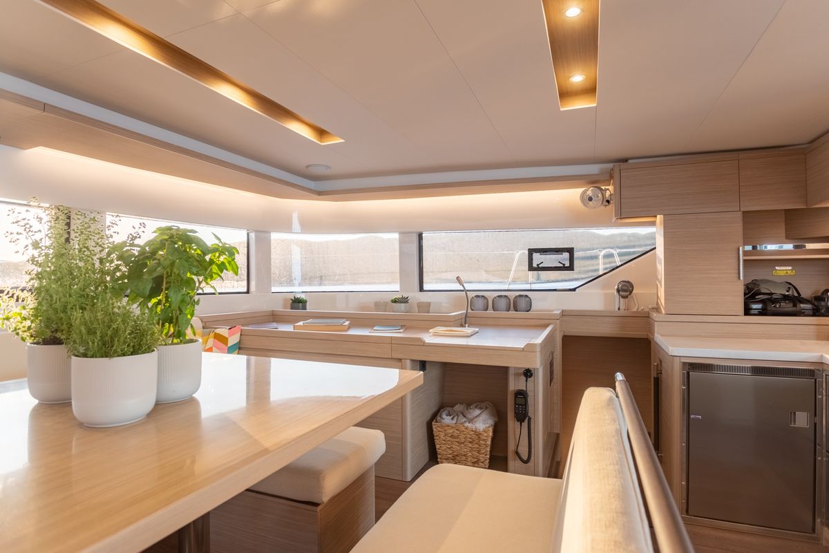 Salon of Aranel, a Lagoon 51 catamaran at Municipal Unit of Lefkada, Greece