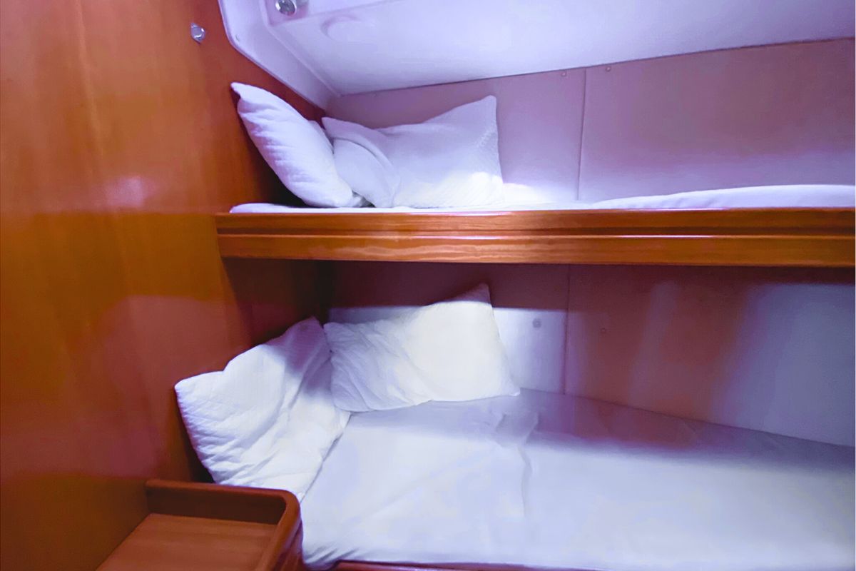 Cabin on Thetis, a Bavaria 46 Cruiser sailboat at La Spezia, Italy