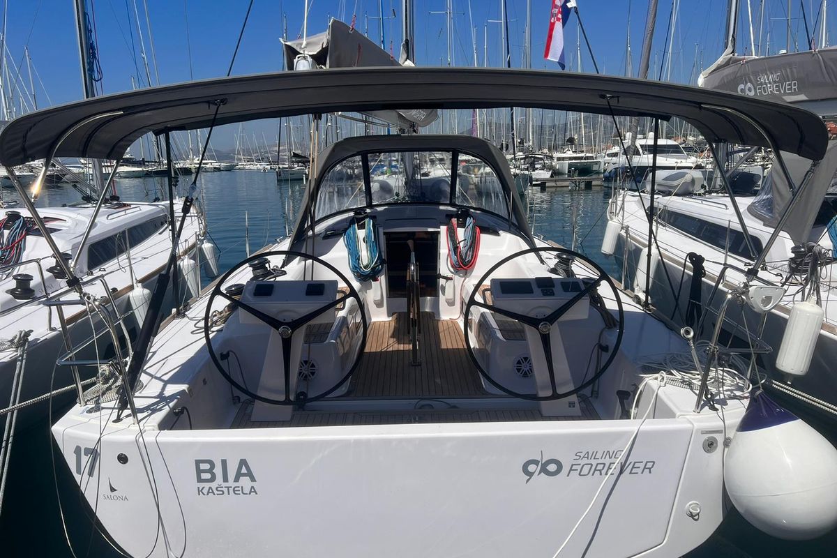 Cockpit of IRIS, a AD Boats Salona 46 sailboat at Grad Kaštela, Croatia