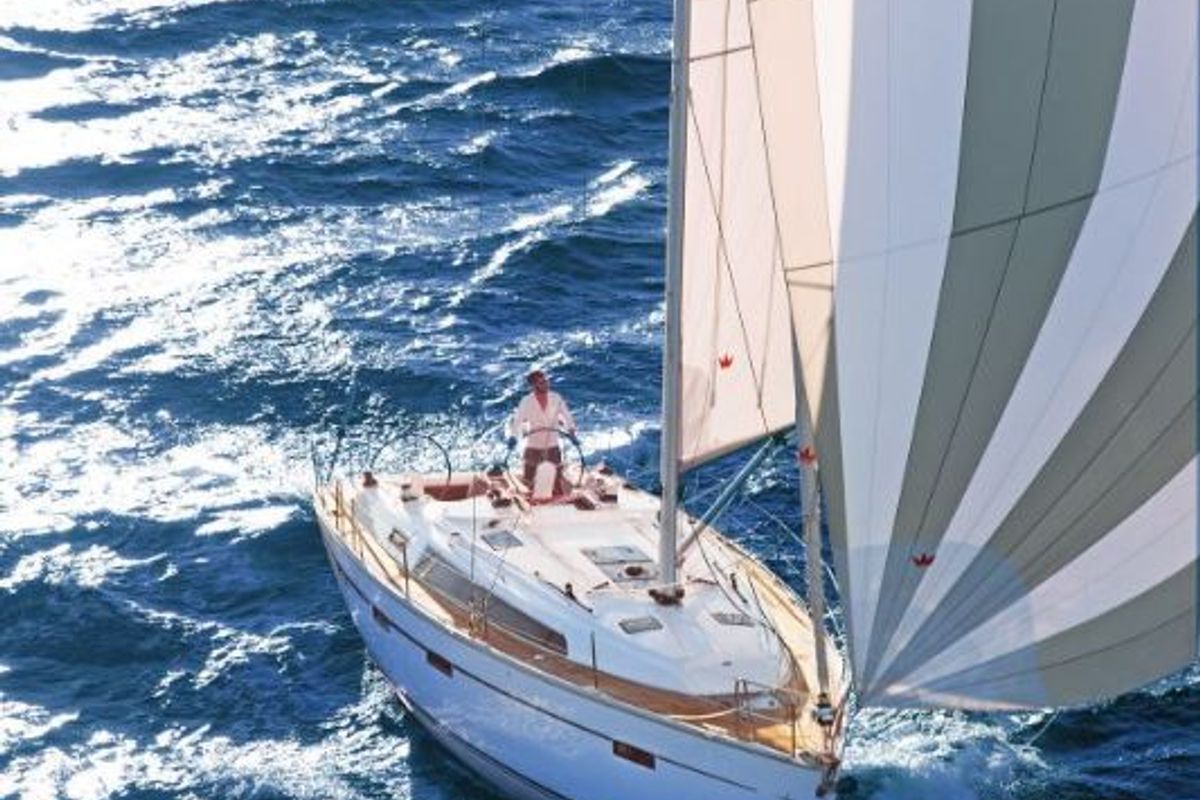 Exterior view of Konstantinos 14, a Bavaria Cruiser 41 sailboat at Municipal Unit of Lefkada, Greece