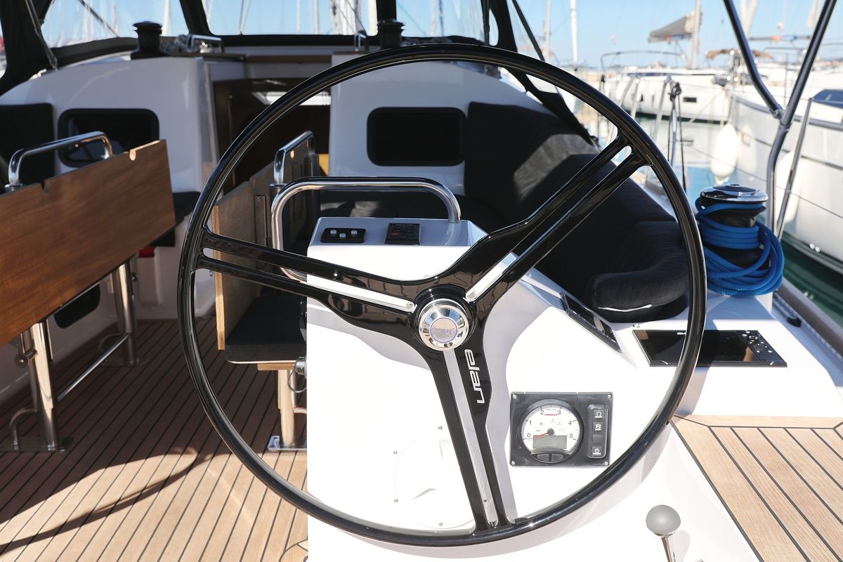Cockpit of Moon Pearl, a Elan Impression 45.1 sailboat at Grad Biograd na Moru, Croatia